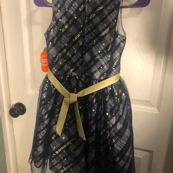 NWT girls size 10 holiday special occasion dress, navy, gold, metallic s… - Picture 3 of 8